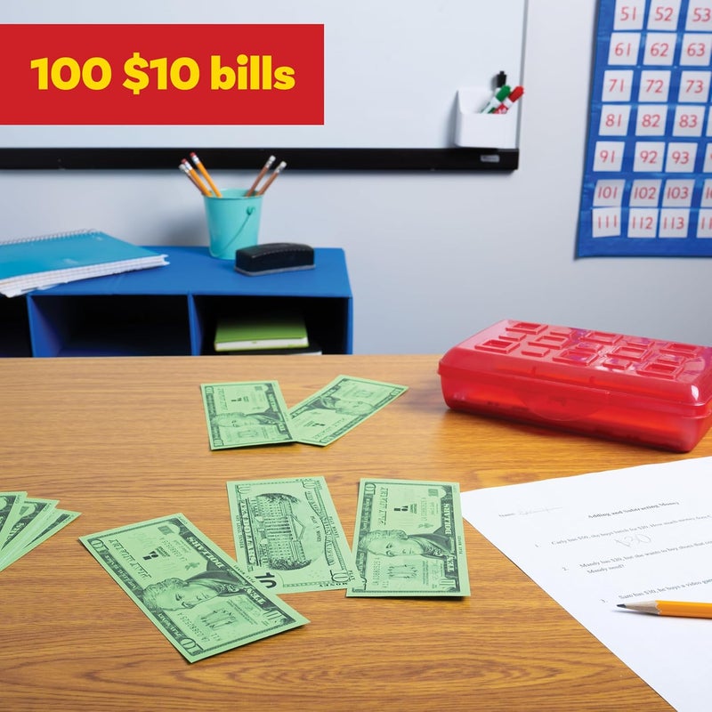 Learning Advantage Ten Dollar Play Bills - Set of 100 $10 Paper Bills - Designed and Sized Like Real US Currency - Teach Currency, Counting and Math with Play Money - Image 2
